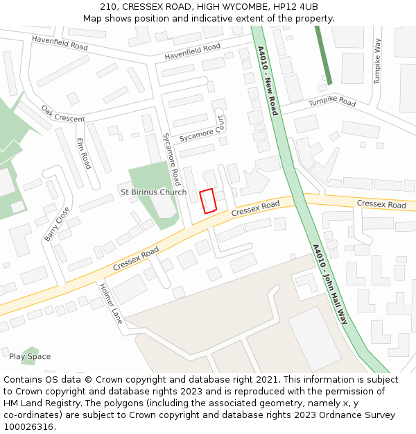 210, CRESSEX ROAD, HIGH WYCOMBE, HP12 4UB: Location map and indicative extent of plot