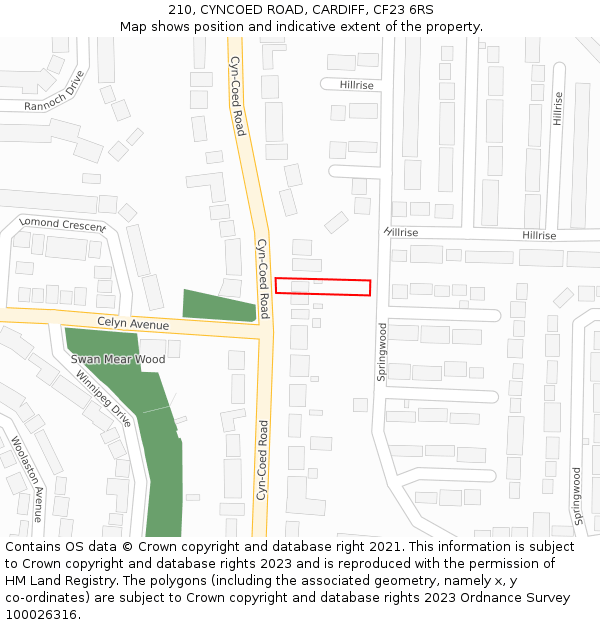 210, CYNCOED ROAD, CARDIFF, CF23 6RS: Location map and indicative extent of plot