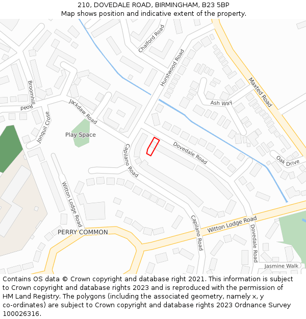 210, DOVEDALE ROAD, BIRMINGHAM, B23 5BP: Location map and indicative extent of plot