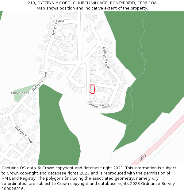 210, DYFFRYN Y COED, CHURCH VILLAGE, PONTYPRIDD, CF38 1QA: Location map and indicative extent of plot
