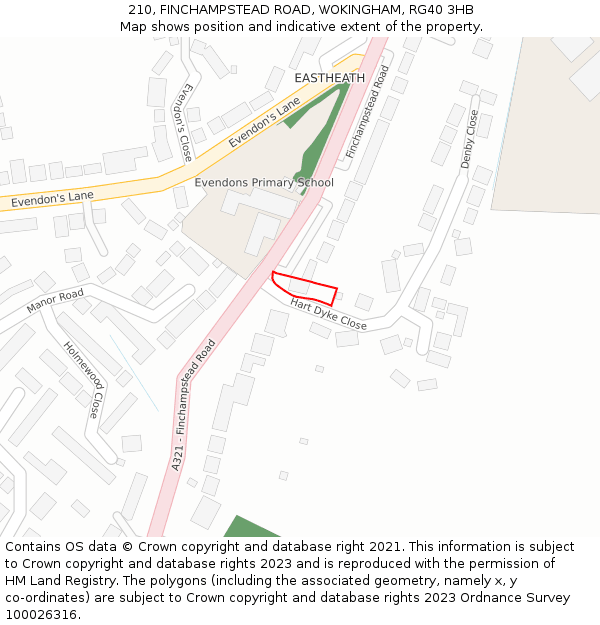 210, FINCHAMPSTEAD ROAD, WOKINGHAM, RG40 3HB: Location map and indicative extent of plot