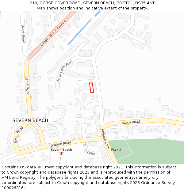 210, GORSE COVER ROAD, SEVERN BEACH, BRISTOL, BS35 4NT: Location map and indicative extent of plot