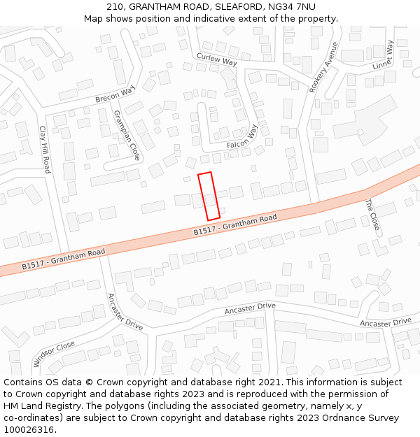 210, GRANTHAM ROAD, SLEAFORD, NG34 7NU: Location map and indicative extent of plot
