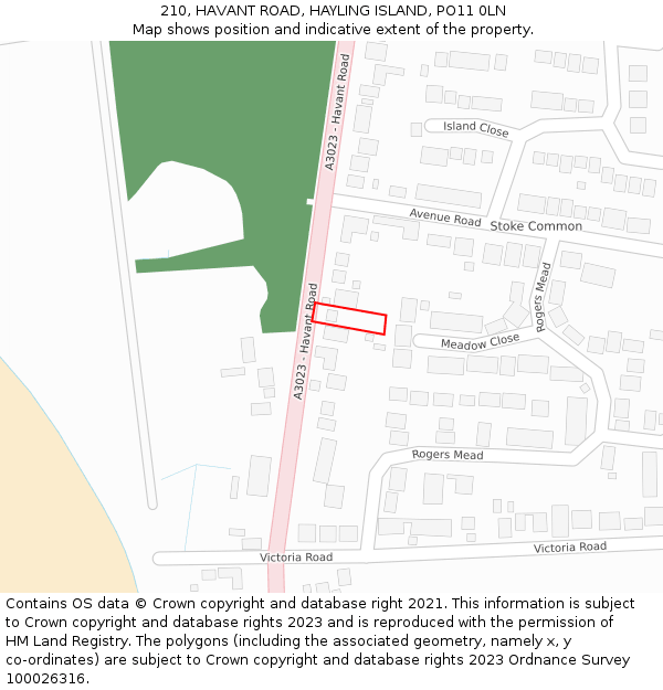 210, HAVANT ROAD, HAYLING ISLAND, PO11 0LN: Location map and indicative extent of plot