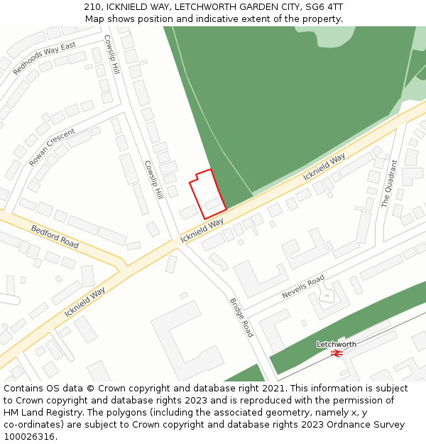 210, ICKNIELD WAY, LETCHWORTH GARDEN CITY, SG6 4TT: Location map and indicative extent of plot