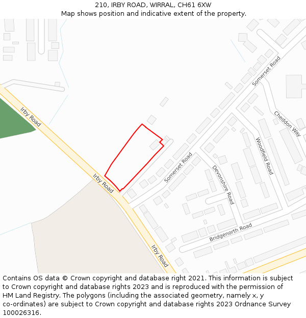 210, IRBY ROAD, WIRRAL, CH61 6XW: Location map and indicative extent of plot