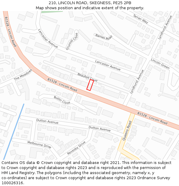 210, LINCOLN ROAD, SKEGNESS, PE25 2PB: Location map and indicative extent of plot