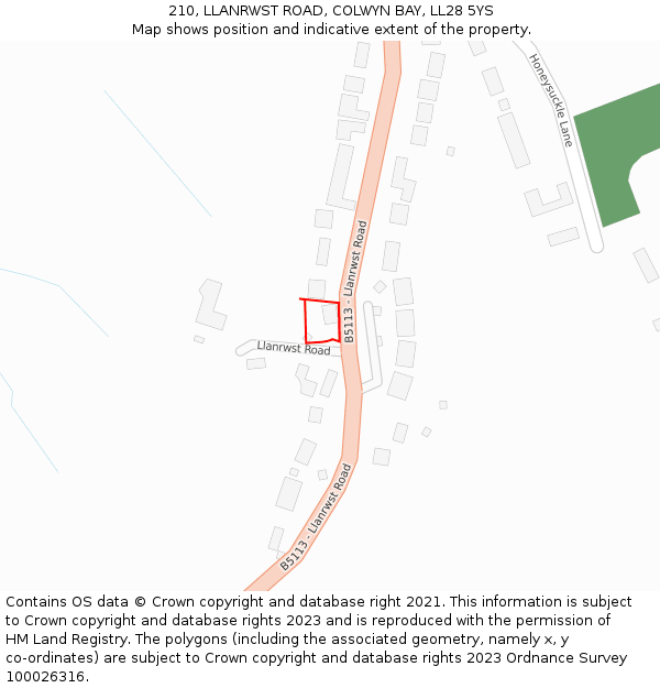 210, LLANRWST ROAD, COLWYN BAY, LL28 5YS: Location map and indicative extent of plot