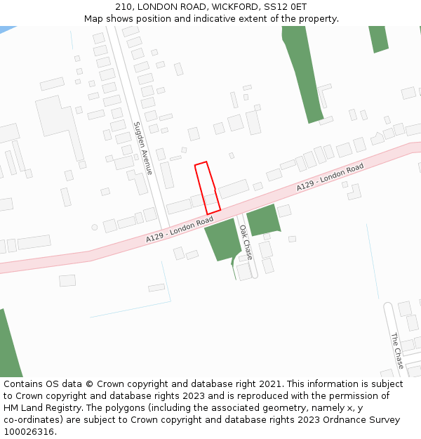 210, LONDON ROAD, WICKFORD, SS12 0ET: Location map and indicative extent of plot