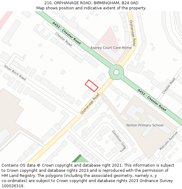 210, ORPHANAGE ROAD, BIRMINGHAM, B24 0AD: Location map and indicative extent of plot