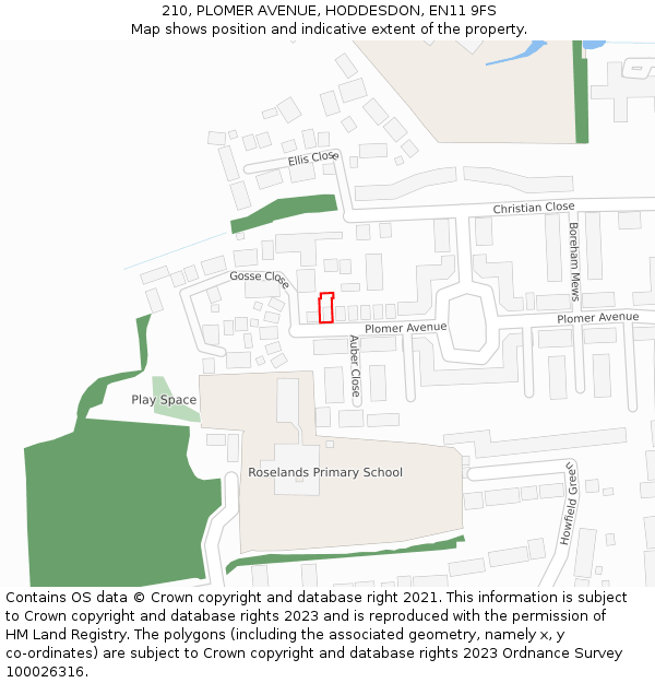 210, PLOMER AVENUE, HODDESDON, EN11 9FS: Location map and indicative extent of plot