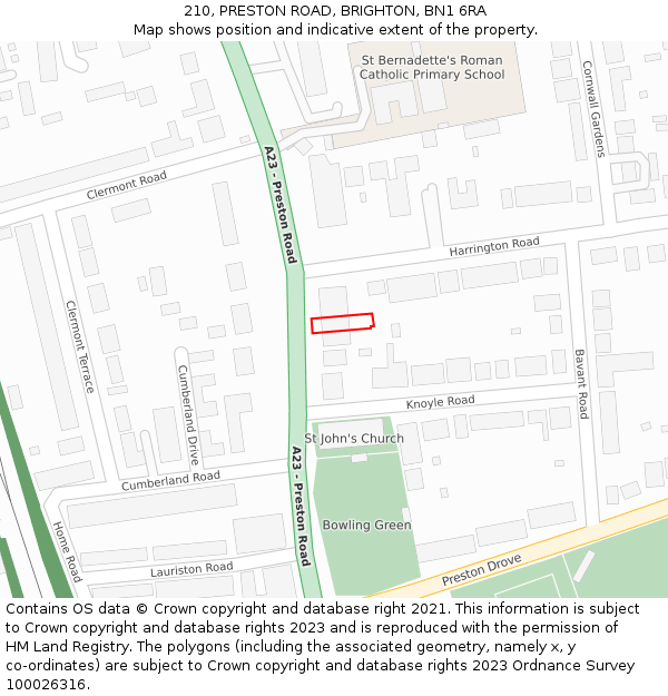 210, PRESTON ROAD, BRIGHTON, BN1 6RA: Location map and indicative extent of plot