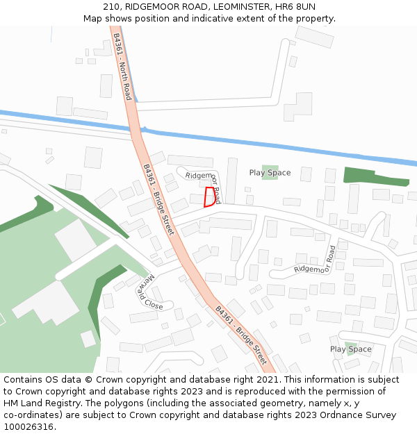 210, RIDGEMOOR ROAD, LEOMINSTER, HR6 8UN: Location map and indicative extent of plot