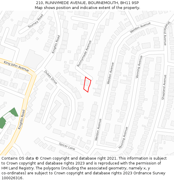 210, RUNNYMEDE AVENUE, BOURNEMOUTH, BH11 9SP: Location map and indicative extent of plot