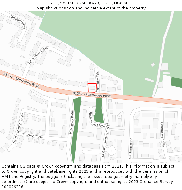 210, SALTSHOUSE ROAD, HULL, HU8 9HH: Location map and indicative extent of plot