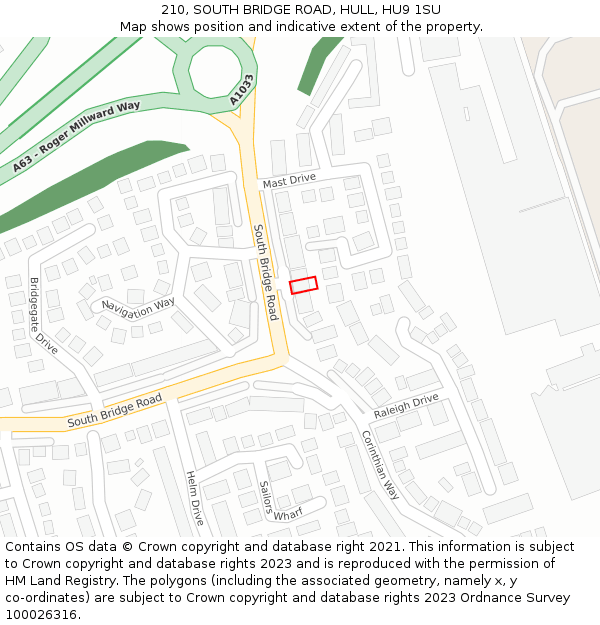 210, SOUTH BRIDGE ROAD, HULL, HU9 1SU: Location map and indicative extent of plot