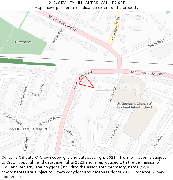 210, STANLEY HILL, AMERSHAM, HP7 9ET: Location map and indicative extent of plot