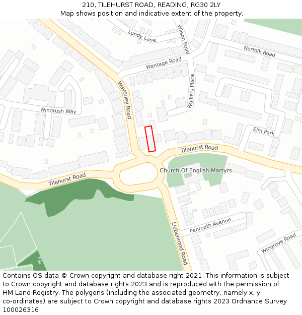 210, TILEHURST ROAD, READING, RG30 2LY: Location map and indicative extent of plot