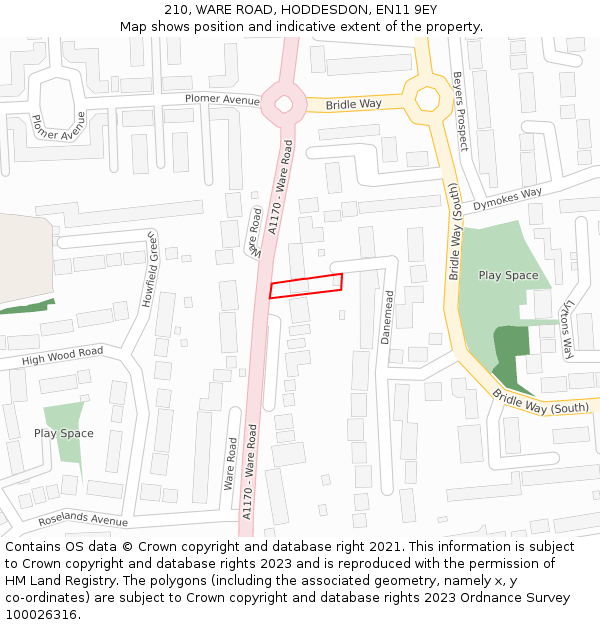 210, WARE ROAD, HODDESDON, EN11 9EY: Location map and indicative extent of plot