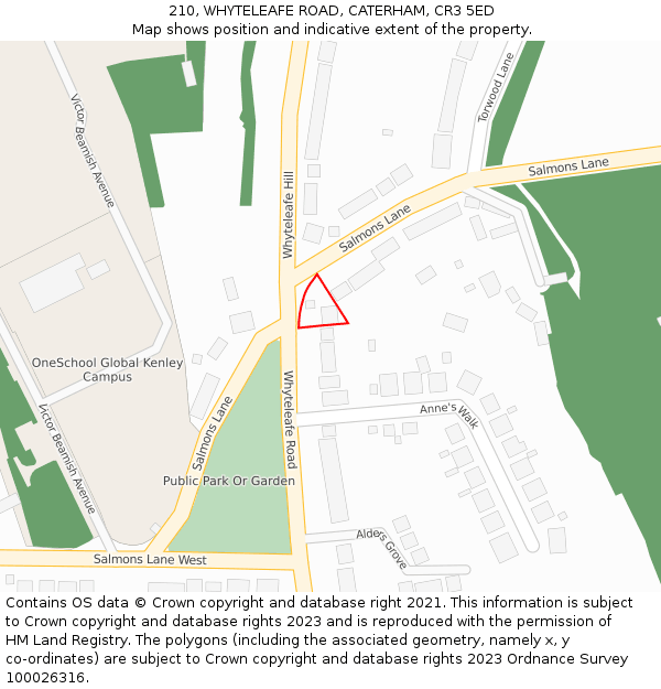 210, WHYTELEAFE ROAD, CATERHAM, CR3 5ED: Location map and indicative extent of plot