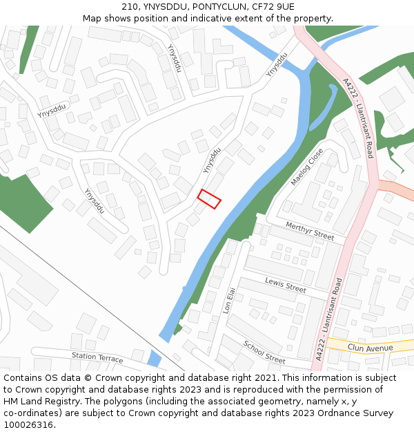 210, YNYSDDU, PONTYCLUN, CF72 9UE: Location map and indicative extent of plot