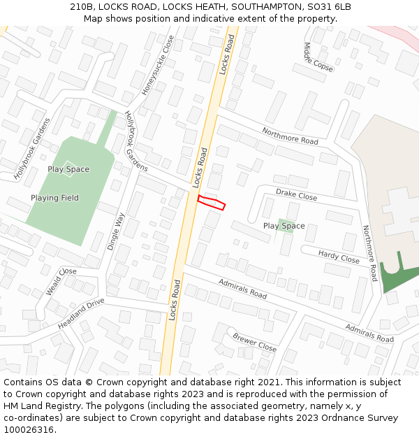 210B, LOCKS ROAD, LOCKS HEATH, SOUTHAMPTON, SO31 6LB: Location map and indicative extent of plot