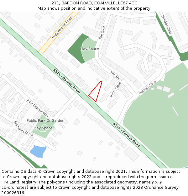 211, BARDON ROAD, COALVILLE, LE67 4BG: Location map and indicative extent of plot