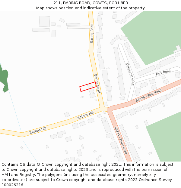 211, BARING ROAD, COWES, PO31 8ER: Location map and indicative extent of plot