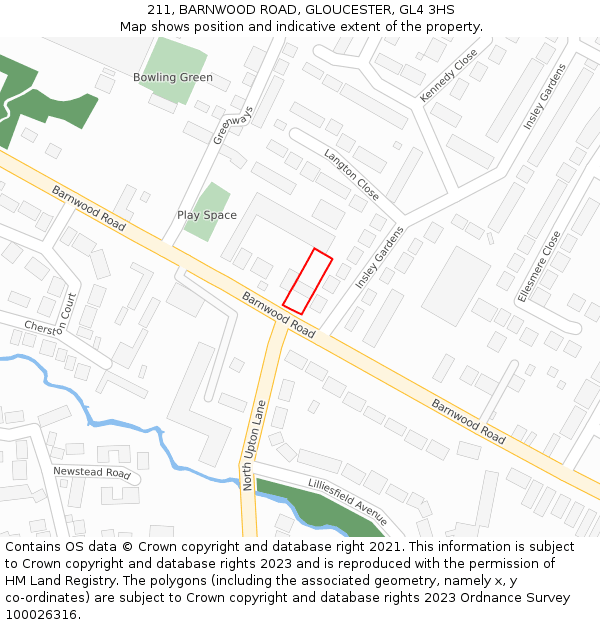 211, BARNWOOD ROAD, GLOUCESTER, GL4 3HS: Location map and indicative extent of plot