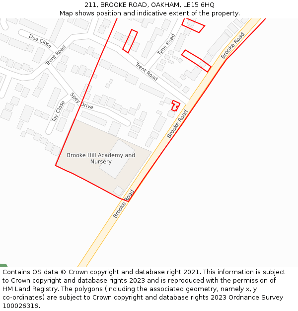 211, BROOKE ROAD, OAKHAM, LE15 6HQ: Location map and indicative extent of plot