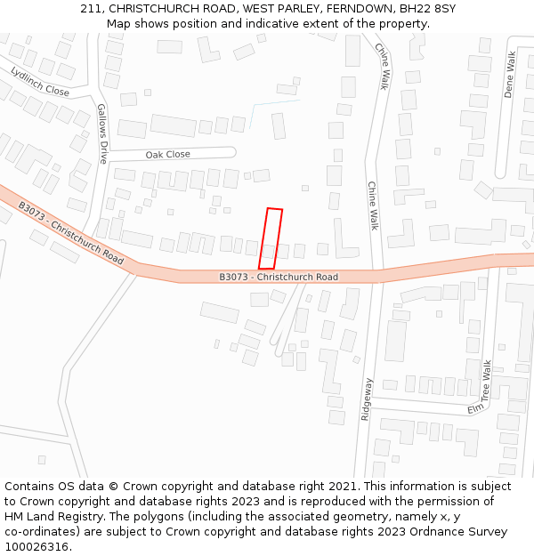 211, CHRISTCHURCH ROAD, WEST PARLEY, FERNDOWN, BH22 8SY: Location map and indicative extent of plot