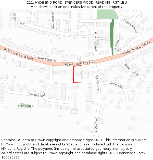 211, HYDE END ROAD, SPENCERS WOOD, READING, RG7 1BU: Location map and indicative extent of plot