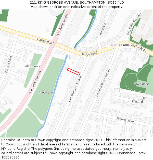 211, KING GEORGES AVENUE, SOUTHAMPTON, SO15 4LD: Location map and indicative extent of plot