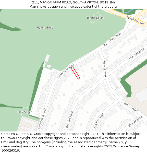 211, MANOR FARM ROAD, SOUTHAMPTON, SO18 1NY: Location map and indicative extent of plot