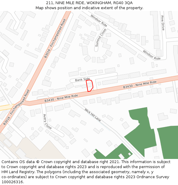 211, NINE MILE RIDE, WOKINGHAM, RG40 3QA: Location map and indicative extent of plot