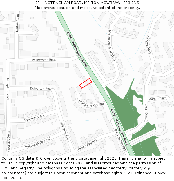 211, NOTTINGHAM ROAD, MELTON MOWBRAY, LE13 0NS: Location map and indicative extent of plot