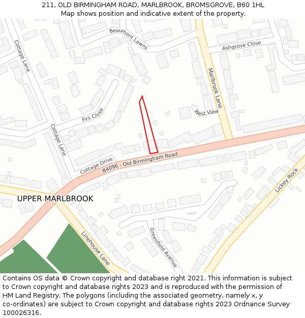 211, OLD BIRMINGHAM ROAD, MARLBROOK, BROMSGROVE, B60 1HL: Location map and indicative extent of plot