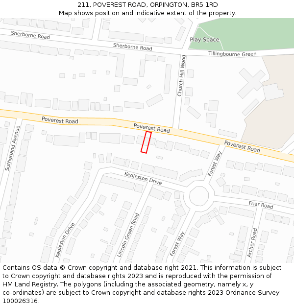 211, POVEREST ROAD, ORPINGTON, BR5 1RD: Location map and indicative extent of plot