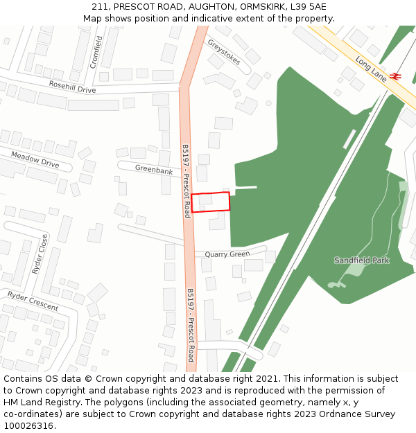 211, PRESCOT ROAD, AUGHTON, ORMSKIRK, L39 5AE: Location map and indicative extent of plot