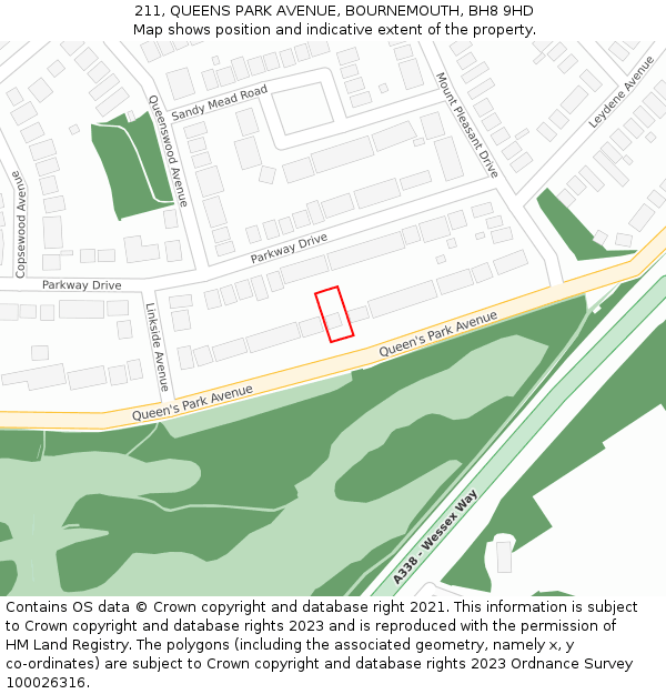 211, QUEENS PARK AVENUE, BOURNEMOUTH, BH8 9HD: Location map and indicative extent of plot