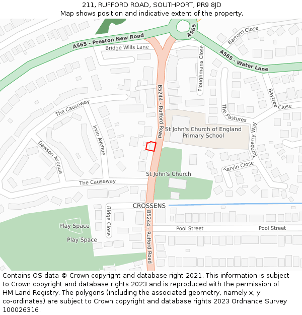 211, RUFFORD ROAD, SOUTHPORT, PR9 8JD: Location map and indicative extent of plot