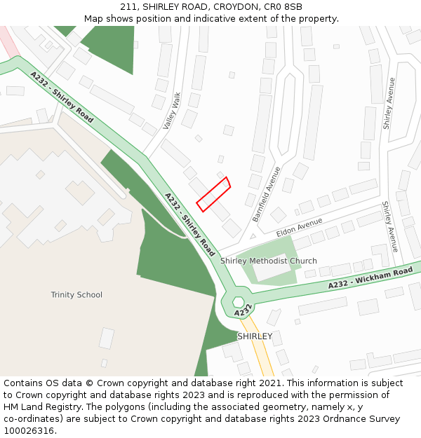 211, SHIRLEY ROAD, CROYDON, CR0 8SB: Location map and indicative extent of plot