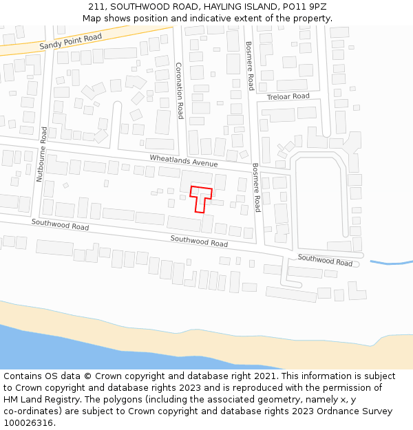 211, SOUTHWOOD ROAD, HAYLING ISLAND, PO11 9PZ: Location map and indicative extent of plot