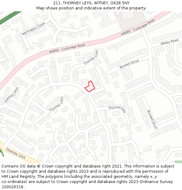 211, THORNEY LEYS, WITNEY, OX28 5NY: Location map and indicative extent of plot