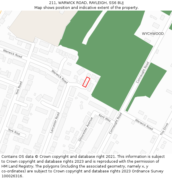 211, WARWICK ROAD, RAYLEIGH, SS6 8UJ: Location map and indicative extent of plot