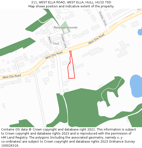 211, WEST ELLA ROAD, WEST ELLA, HULL, HU10 7SD: Location map and indicative extent of plot