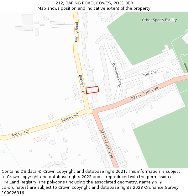 212, BARING ROAD, COWES, PO31 8ER: Location map and indicative extent of plot