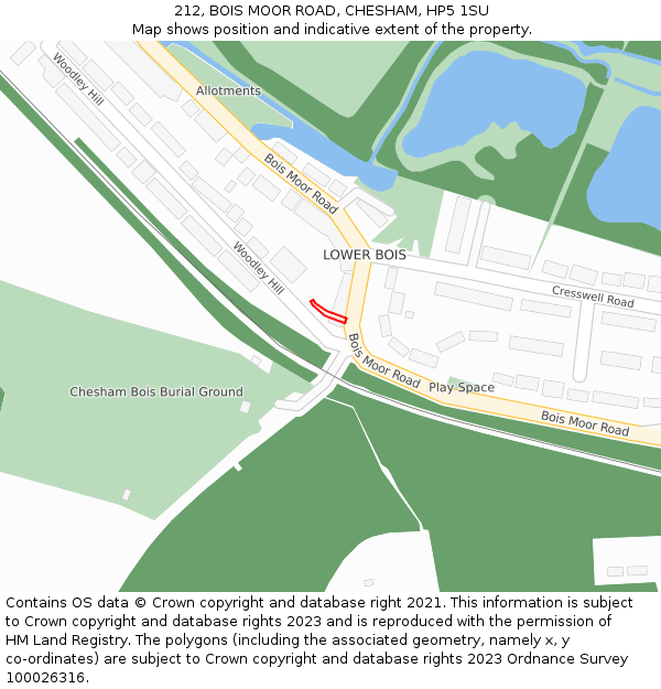 212, BOIS MOOR ROAD, CHESHAM, HP5 1SU: Location map and indicative extent of plot