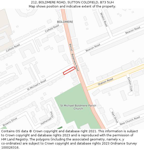 212, BOLDMERE ROAD, SUTTON COLDFIELD, B73 5UH: Location map and indicative extent of plot