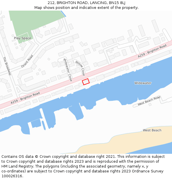 212, BRIGHTON ROAD, LANCING, BN15 8LJ: Location map and indicative extent of plot